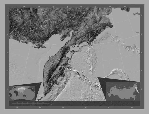 Kamchatka Territory Russia Bilevel Elevation Map Lakes Rivers Corner Auxiliary — Φωτογραφία Αρχείου
