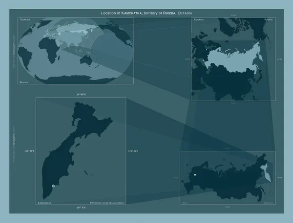 Kamchatka Territory Russia Diagram Showing Location Region Larger Scale Maps — Foto Stock