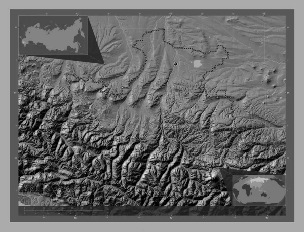 Karachay Cherkess Republic Russia Bilevel Elevation Map Lakes Rivers Corner — Stock Photo, Image
