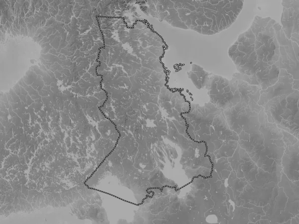 Karelia Republic Russia Grayscale Elevation Map Lakes Rivers — Stock Photo, Image