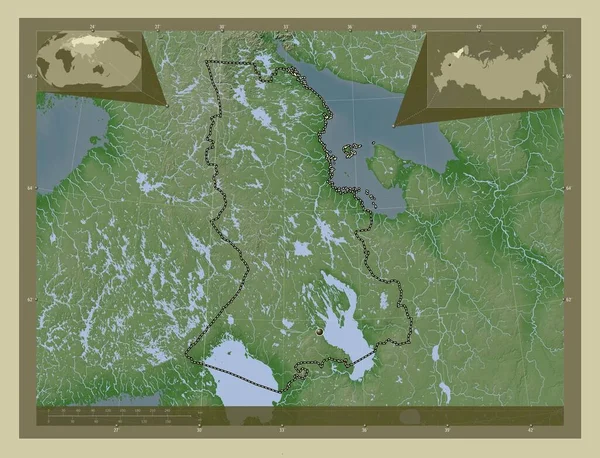Karelia Republic Russia Elevation Map Colored Wiki Style Lakes Rivers — Foto Stock