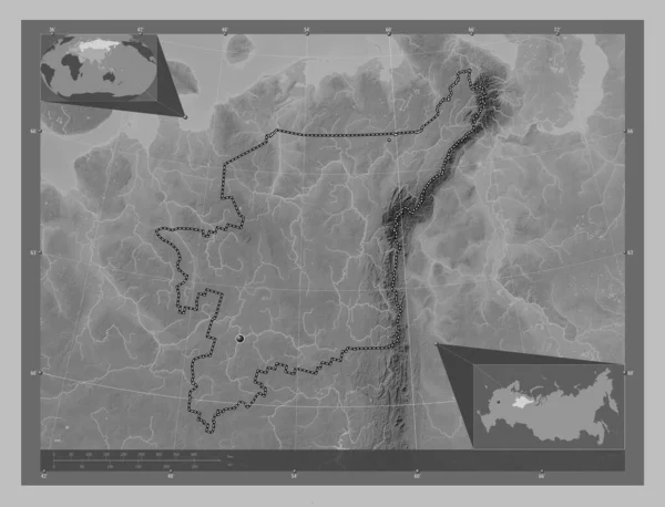 Komi Republic Russia Grayscale Elevation Map Lakes Rivers Corner Auxiliary — ストック写真
