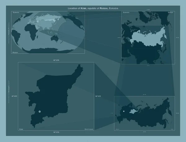 Komi Republic Russia Diagram Showing Location Region Larger Scale Maps — Stok fotoğraf