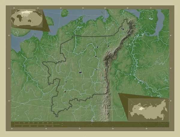 Komi Republic Russia Elevation Map Colored Wiki Style Lakes Rivers — Foto Stock