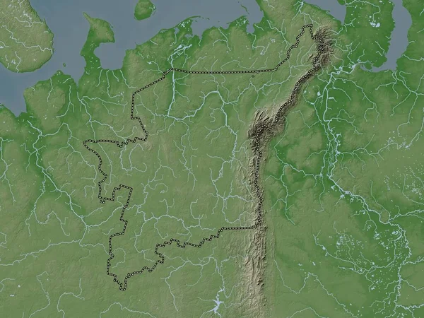 Komi Republic Russia Elevation Map Colored Wiki Style Lakes Rivers — Stok fotoğraf