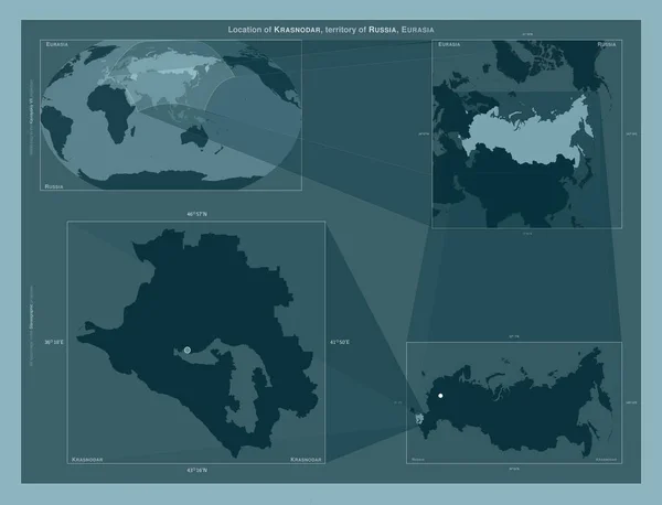 Krasnodar Territory Russia Diagram Showing Location Region Larger Scale Maps — 图库照片