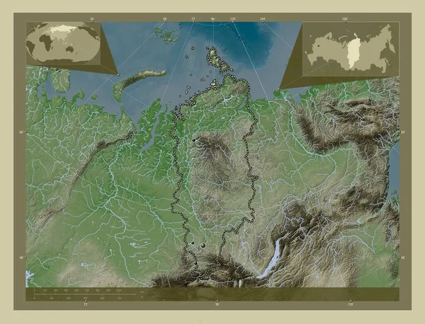 Krasnoyarsk Territory Russia Elevation Map Colored Wiki Style Lakes Rivers — Foto Stock
