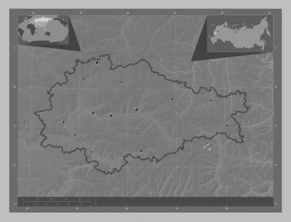 Kursk Region Russia Grayscale Elevation Map Lakes Rivers Locations Major — Stock Photo, Image