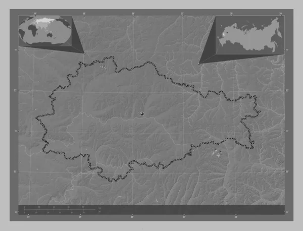 Kursk Region Russia Grayscale Elevation Map Lakes Rivers Corner Auxiliary — ストック写真
