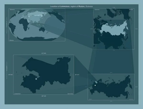 Leningrad Region Russia Diagram Showing Location Region Larger Scale Maps — Foto de Stock