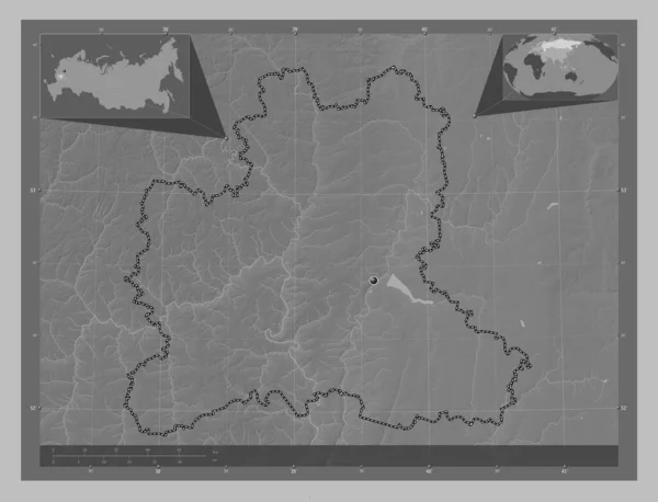 Lipetsk Region Russia Grayscale Elevation Map Lakes Rivers Corner Auxiliary — ストック写真