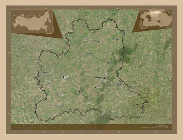 Lipetsk Region Russia Low Resolution Satellite Map Locations Names Major — Stok fotoğraf