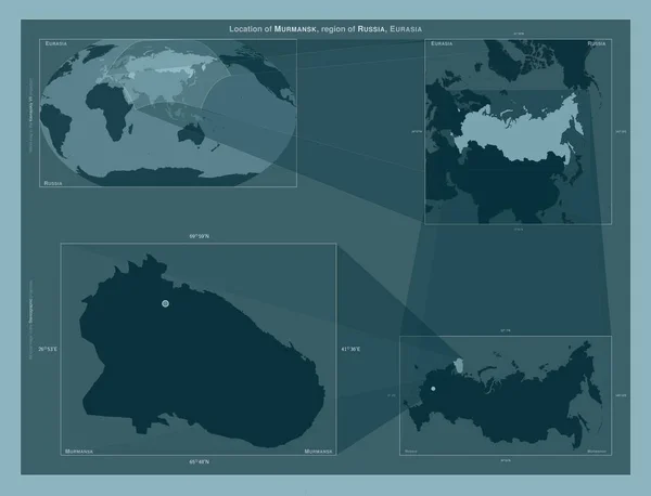 Murmansk Region Russia Diagram Showing Location Region Larger Scale Maps — Fotografia de Stock