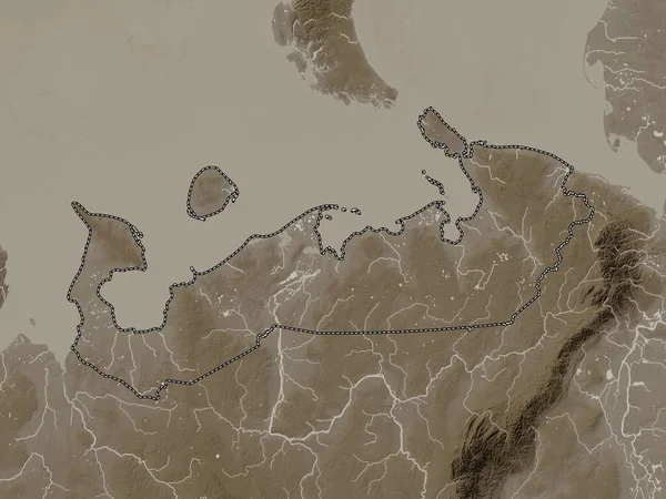 Nenets Autonomous Province Russia Elevation Map Colored Sepia Tones Lakes — Stock Fotó