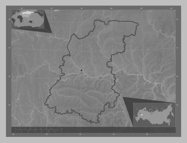 Nizhegorod Region Russia Grayscale Elevation Map Lakes Rivers Corner Auxiliary —  Fotos de Stock