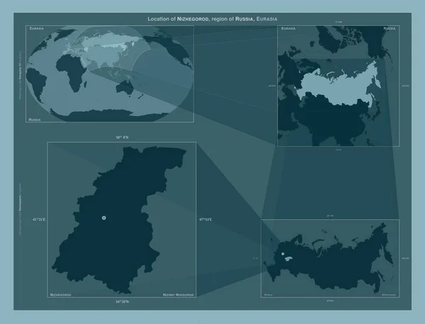 Nizhegorod Region Russia Diagram Showing Location Region Larger Scale Maps — стокове фото