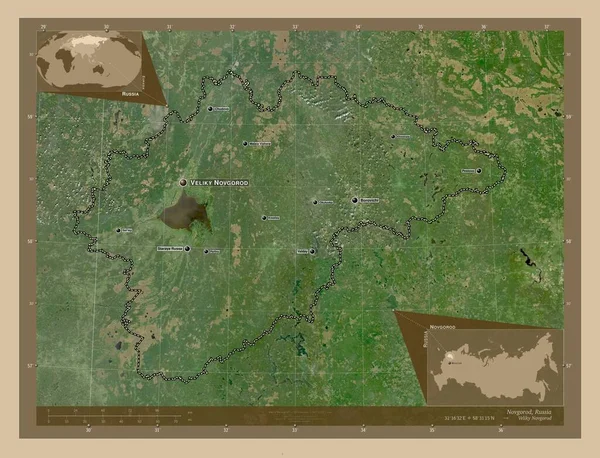 Novgorod Region Russia Low Resolution Satellite Map Locations Names Major — Stok fotoğraf