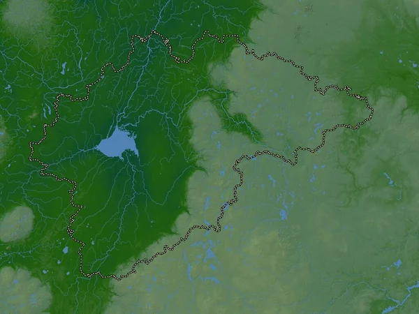Novgorod Region Russia Colored Elevation Map Lakes Rivers — ストック写真