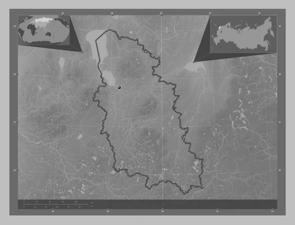 Pskov Region Russia Grayscale Elevation Map Lakes Rivers Corner Auxiliary — Stockfoto