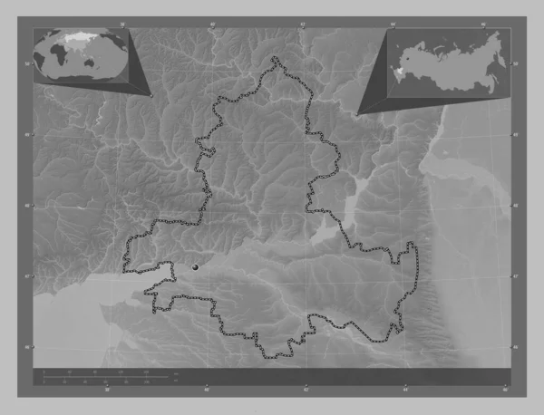 Rostov Region Russia Grayscale Elevation Map Lakes Rivers Corner Auxiliary — Stock Photo, Image
