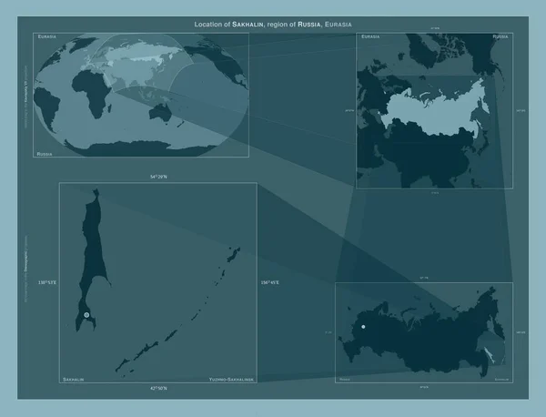 Sakhalin Region Russia Diagram Showing Location Region Larger Scale Maps — Fotografia de Stock