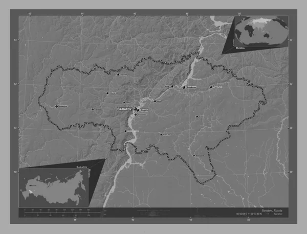 Saratov Region Russia Bilevel Elevation Map Lakes Rivers Locations Names —  Fotos de Stock