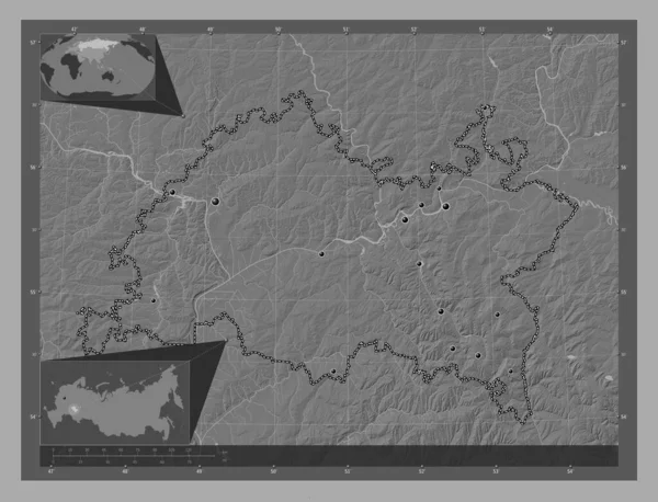 Tatarstan Republic Russia Bilevel Elevation Map Lakes Rivers Locations Major — Fotografia de Stock
