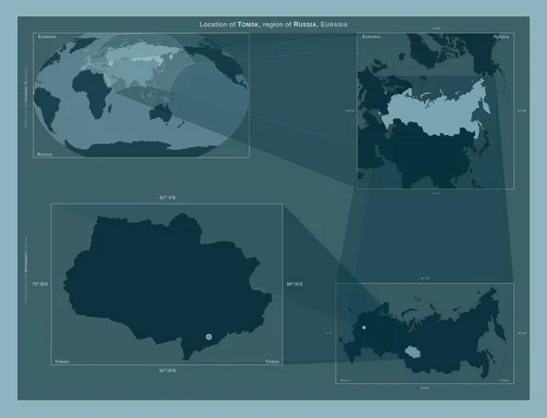 Tomsk Region Russia Diagram Showing Location Region Larger Scale Maps — Stockfoto