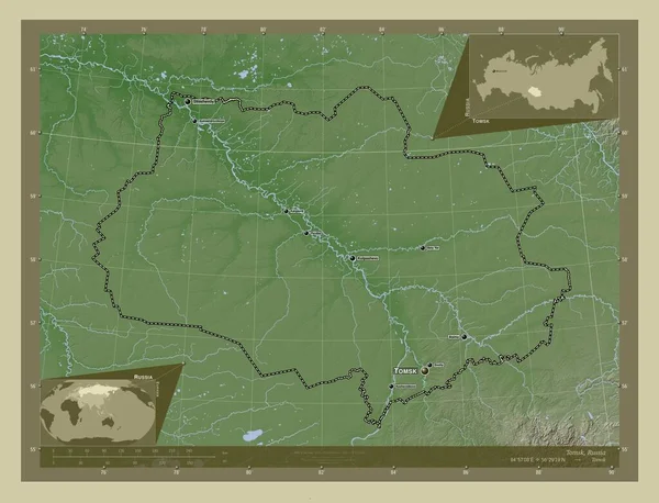 Tomsk Region Russia Elevation Map Colored Wiki Style Lakes Rivers — Fotografia de Stock