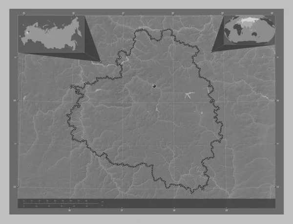Tula Region Russia Grayscale Elevation Map Lakes Rivers Corner Auxiliary — Stock Photo, Image