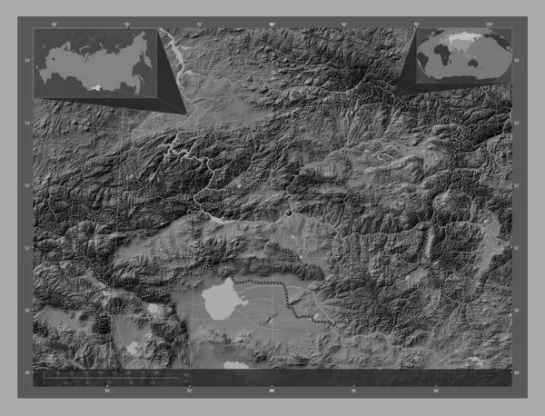Tuva Republic Russia Bilevel Elevation Map Lakes Rivers Corner Auxiliary — Φωτογραφία Αρχείου