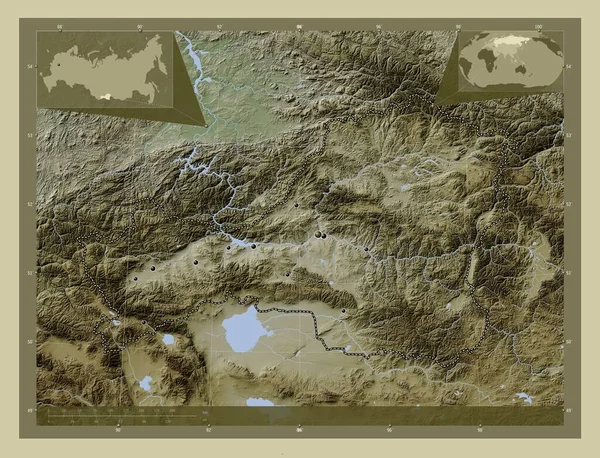 Tuva Republic Russia Elevation Map Colored Wiki Style Lakes Rivers — 图库照片