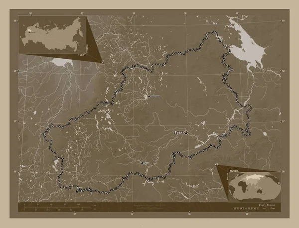 Tver Region Russia Elevation Map Colored Sepia Tones Lakes Rivers — Stok fotoğraf