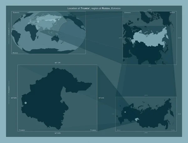 Tyumen Region Russia Diagram Showing Location Region Larger Scale Maps — Foto Stock