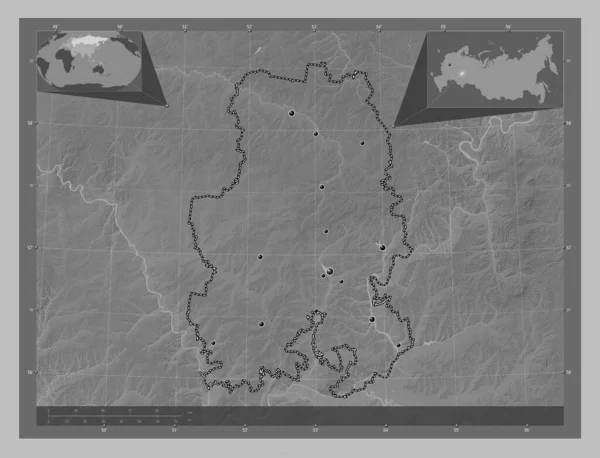 Udmurt Republic Russia Grayscale Elevation Map Lakes Rivers Locations Major — Stok fotoğraf