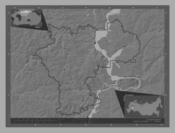 Yanovsk Region Russia Bilevel Elevation Map Lakes Rivers Locations Names — 图库照片