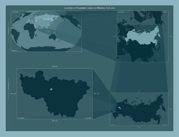 Vladimir Region Russia Diagram Showing Location Region Larger Scale Maps — Foto Stock