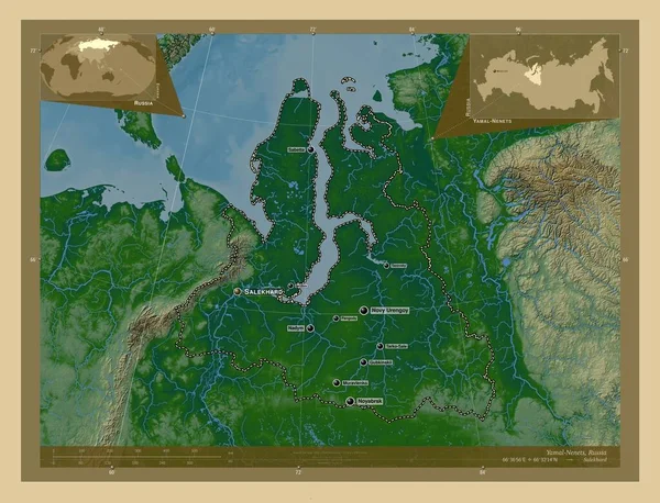 Yamal Nenets Autonomous Province Russia Colored Elevation Map Lakes Rivers — Stockfoto