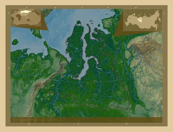 Yamal Nenets Autonomous Province Russia Colored Elevation Map Lakes Rivers — Stockfoto