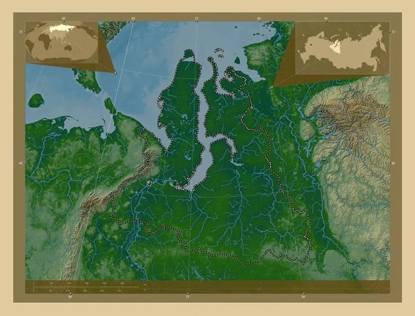 Yamal Nenets Autonomous Province Russia Colored Elevation Map Lakes Rivers — Foto Stock