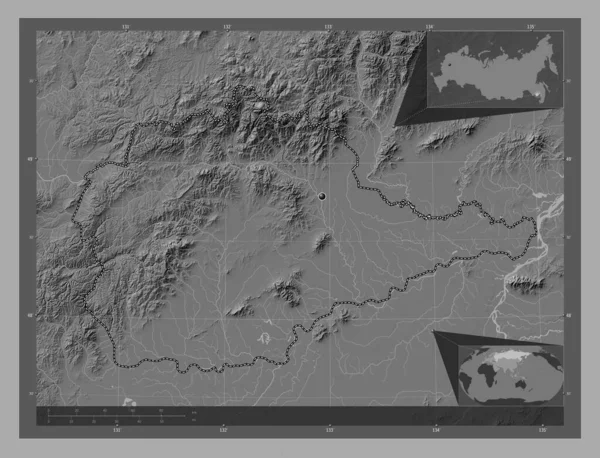 Yevrey Autonomous Region Russia Bilevel Elevation Map Lakes Rivers Corner — Stok fotoğraf