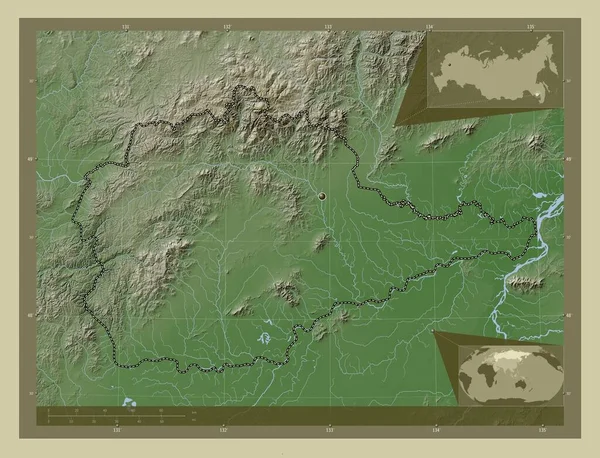 Yevrey Autonomous Region Russia Elevation Map Colored Wiki Style Lakes — Fotografia de Stock