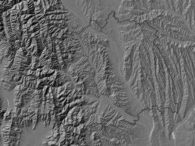 Bacau, county of Romania. Bilevel elevation map with lakes and rivers