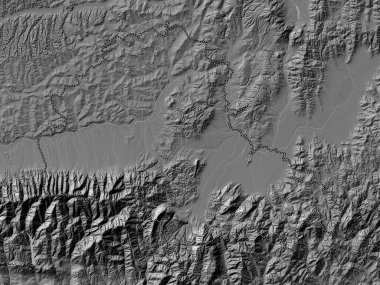 Brasov, county of Romania. Bilevel elevation map with lakes and rivers