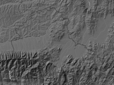 Brasov, county of Romania. Grayscale elevation map with lakes and rivers