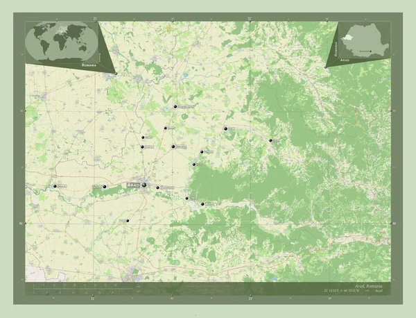 Arad County Romania Open Street Map Locations Names Major Cities — Stock Photo, Image