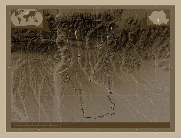 Arges County Romania Elevation Map Colored Sepia Tones Lakes Rivers — Stock fotografie
