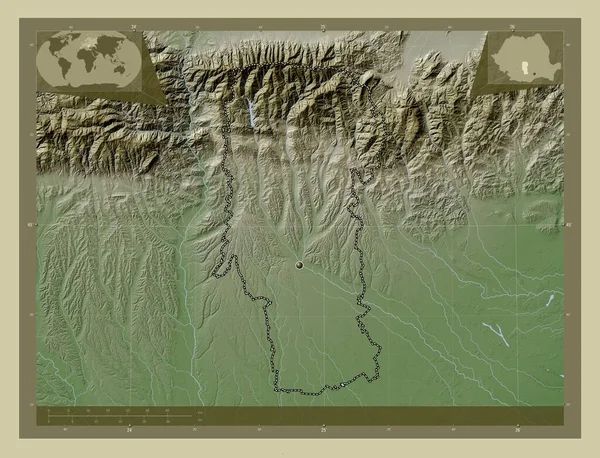 Arges County Romania Elevation Map Colored Wiki Style Lakes Rivers — Foto de Stock