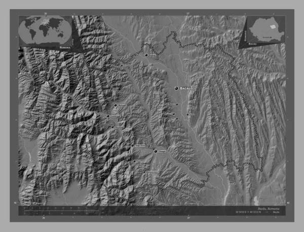 Bacau County Romania Bilevel Elevation Map Lakes Rivers Locations Names — Stockfoto