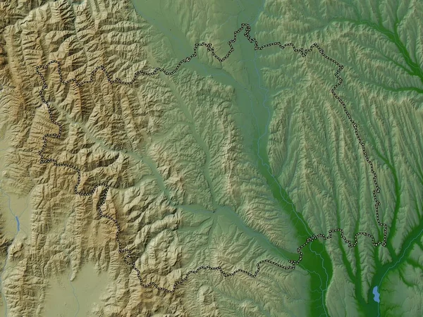 Bacau County Romania Colored Elevation Map Lakes Rivers — Stockfoto